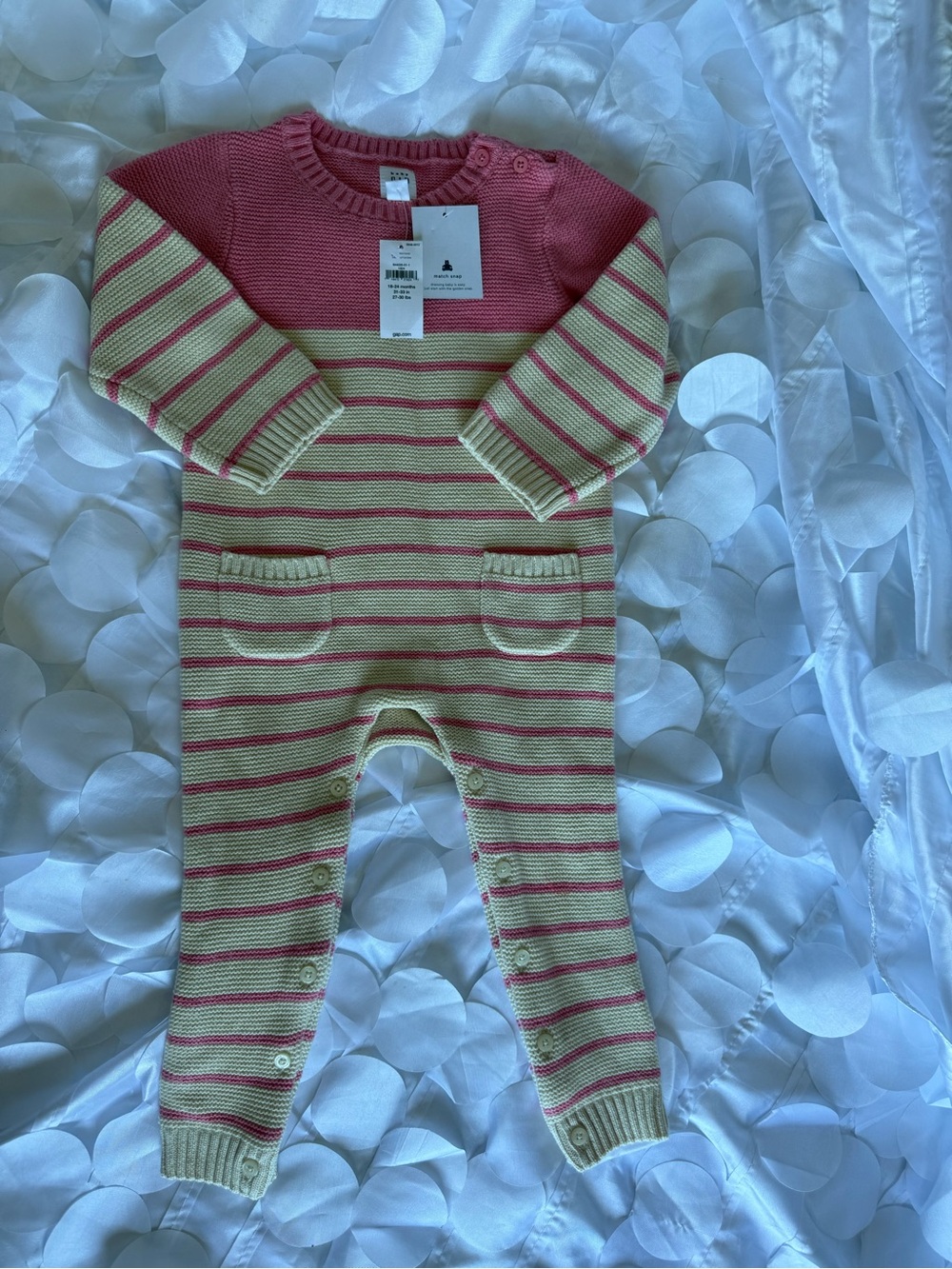GAP Pink and Cream Striped Knit Baby One-Piece